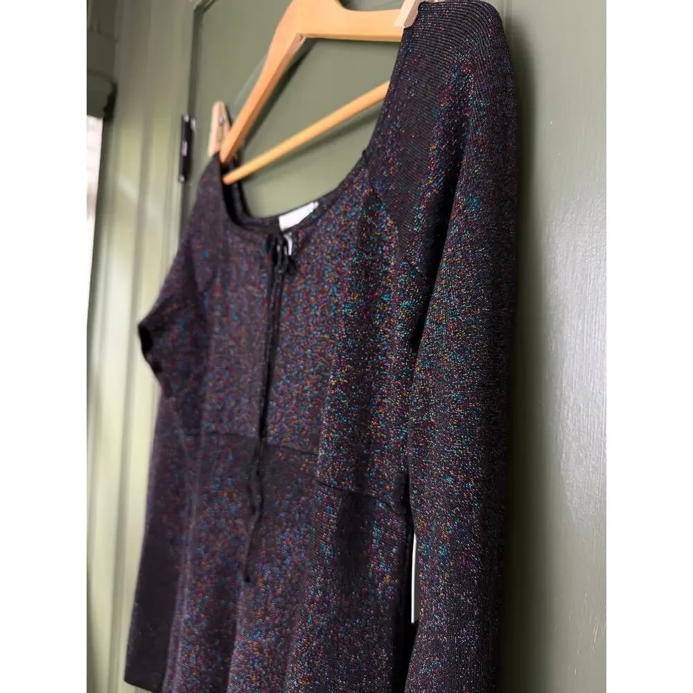 NWT Hyacinth House Black Metallic Shimmer Selena Knit Holiday Mini Dress Small - Picture 3 of 7